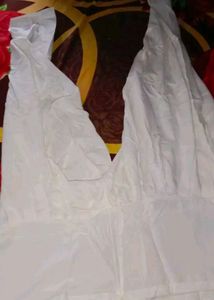 Red Kurta with White Dupatta Set