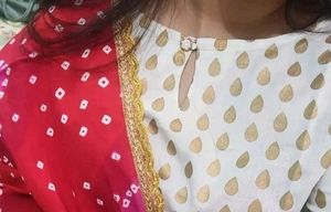 Cream Suit with Red Dupatta