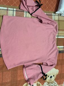 Pink Top With 3D Buttons And Umbrella Sleeves