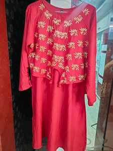 Rust Embroidered 2 Pcs Dress For Karwachauth