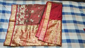 Greenish Maroon Grand Silk Saree With Blouse