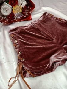 Velvet Lace-Up Shorts