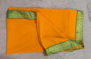 Chiffon Mustard Yellow Saree With Zari Border