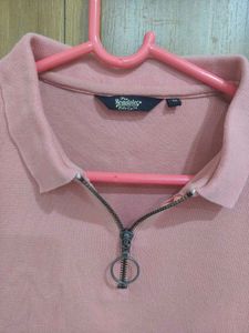 Roadster Peach Solid Polo Crop Top