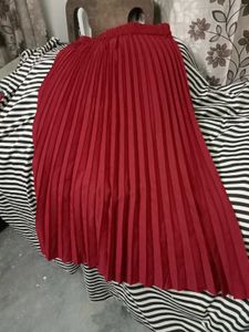 Maroon Pleated Midi Skirt