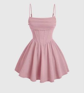 Pleated Waist Cami Short Dress In Pink