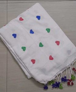 Colourful Love Design White Embroidery Saree