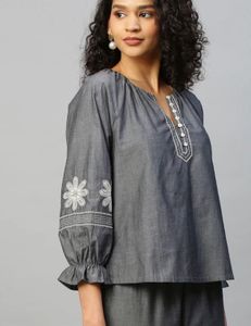 Charcoal Chambray Embroidered TunicTor