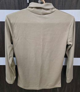 Combo Brown And Beige Turtleneck Long Sleeve Top