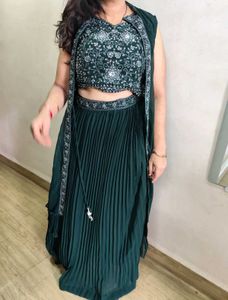 Green Embellished Lehenga Choli With Jacket