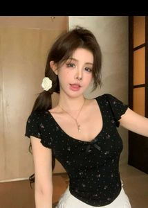 Black Floral Scoop Neck Top
