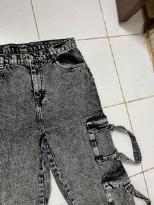 Grey Denim Cargo Pants