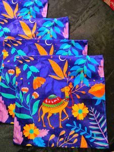 Blue Velvet Cushion Covers With Vibrant Print