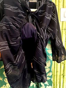 Nevy Blue bow tie neck and lace work top