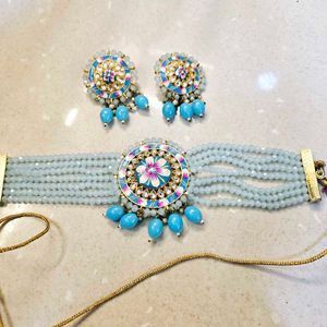 Turquoise Beaded Choker &amp; Earring Set
