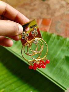 Red &amp; Gold Hoop Earrings