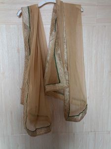 Golden Tan Net Duppta  With Less Border