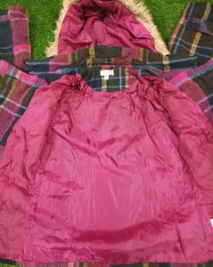 Plaid Fur Trim Coat