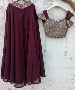 🌸 Wine Embellished Georgette Silk Palazzo Set 🌸