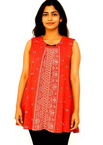 Red Print Sleeveless Top