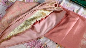 Peach Silk Saree with Floral Border
