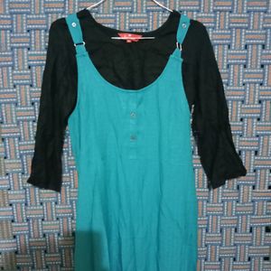 Blue Sleeveless Dress With Black Tshirt