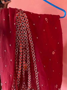 RED SAREE WITH GEMS DESIGN