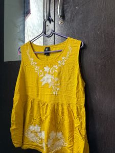 Mustard Cotton Embroidered Boho Sleeveless Top