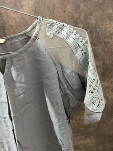 George Grey Lace Sleeve Top - Size 38