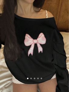 Cute Black Off-Shoulder Bow Top