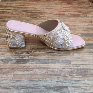 Embellished Pink Slip-On Sandals