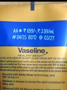 Vaseline Gluta Hya - Antioxidant SPF 50 PA+++ Sunscreen for Face &amp; Body | Glutathione &amp; Hyaluronic Acid infused Sunscreen 175 ML