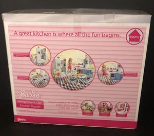2006 Barbie Doll Fridge &amp; Cart Kitchen Playset