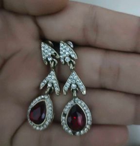 Ruby Red &amp; Rhinestone Drop Earrings