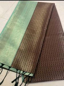 New Brown And Ice Green Semi Kanchi Silk Saree