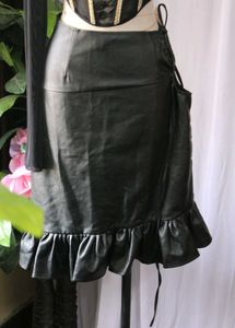 Black Faux Leather Asymmetric Skirt