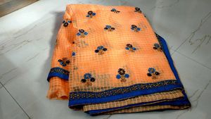 Peach Embroidered Organza Saree