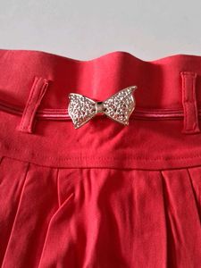 Red Stretchable Skirt With Belt