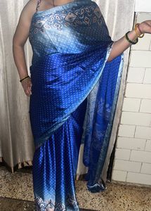 Satin Elegant Blue Polka Dot Saree