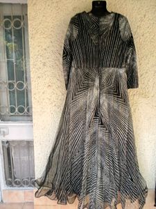 Glitter sparkled striped couture gown
