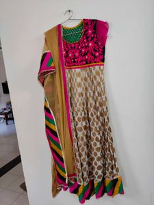 Ivory Ethnic Anarkali With Dupatta L-xl No Return
