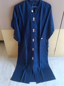 Mandarin-Collar Blue Front-slit Kurta