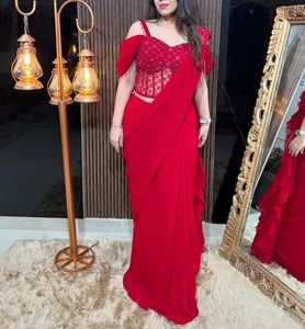 Red Embellished Corset Saree