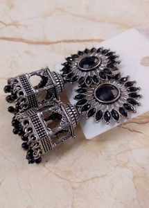 Sunflower Black Stoned Temple Shaped Earing