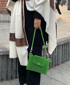 Green Handmade Beaded Bag With Metal Locks And