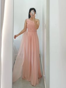 Peach One-Shoulder Gown with shawl attached
