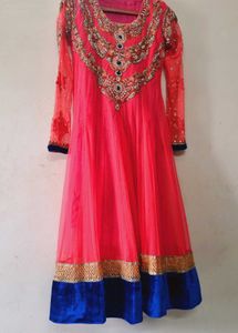 Elegant Pink & Blue Anarkali Dress