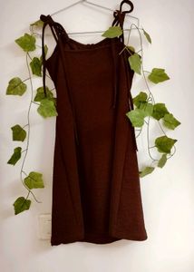 BrandNewBrownTie-upMiniDress