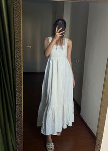 NEW LOOK Square Neck Back-Tie Midi Dress in White