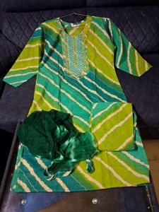 Green Printed Kurta Set Cotton 44 Size